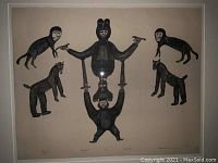 Full image of lithograph print showing anthropomorphic animals and human figures arranged symmetrically.