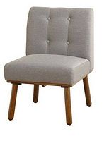 Grey tufted fabric side chair with wooden legs, assembled for reference