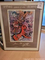 Photo of the framed Marc Chagall gallery print showing the full artwork, signature, and gallery details.