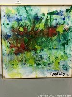 Frontal photo of the large abstract painting with visible signature and date.