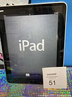 Front view of the Apple iPad displaying iPad startup screen with the word 'iPad'.