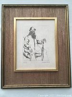 Framed etching signed by Margaret Ellis Nachshen, titled 'Waiting', showing full artwork and frame.