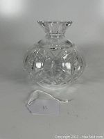 Front view of Waterford crystal lamp shade showing Lismore cut pattern with star and diamond motifs on rounded body