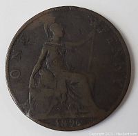 Reverse of the coin showing Britannia seated with shield and trident