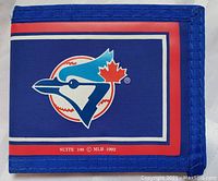 Front side of the wallet showing the 1992 Toronto Blue Jays logo with a blue jay bird, red maple leaf, and baseball graphic.