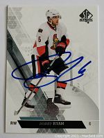 Front side of Bobby Ryan 2013-2014 Upper Deck SP Authentic NHL hockey card, showing player image and autograph.