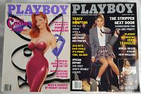 Six Playboy magazine covers with various models and feature headlines