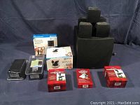 Overview of all items: Yamaha speaker set, subwoofer, air sanitizers, dashboard cameras, iTracker, UltraLink devices