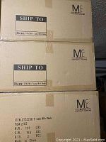 Three cardboard boxes labeled Mario Contract Lighting with item code CT5229X-F, indicating lamps with shades inside.