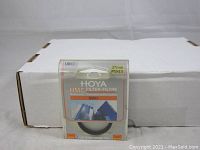 Single Hoya 37mm HMC UV(C) camera lens filter in clear packaging with label and branding visible.