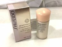 Front view of SHISEIDO BENEFIANCE Wrinkle Resist 24 Day Emulsion bottle with matching box showing product name, SPF 18, and volume 15 mL.