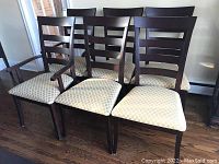 Group view of all six dining chairs showing overall set composition