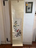 Full view of the hanging scroll showing entire painted composition and mounting