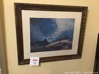 Framed print of 'Above the Gravel Pit' showing landscape with swirling sky and trees