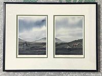 Framed dual lithograph piece featuring two related limited edition prints with horses in rural landscapes.