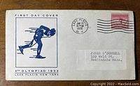 Envelope featuring cachet of a speed skater, postmarked Lake Placid Jan 25 1932, Xth Olympiad 1932 first day cover