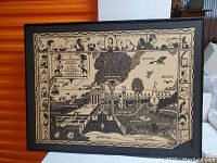 Overall view of framed print showing full map in black frame