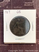 Reverse side of 1907 Great Britain one penny showing seated Britannia design