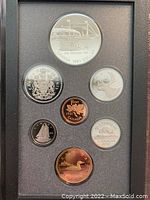 Photo showing full coin set in black case with Canadian Silver Double Dollar coin and other proof coins from 1991.