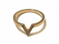 Front view of the Swarovski gold rhodium plated ring showing the V shape and crystal chatons.