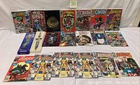 Wide view of all comic books arranged in rows and the Sunken Treasure Dagger box visible on the left side.