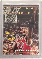 Front of the 1994 Topps Stadium Club Frequent Flyers Michael Jordan trading card showing him mid-air near the basket with 'Frequent Flyers' logo and Chicago Bulls uniform.