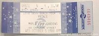 Front side of the Prince Love Sexy World Tour ticket stub showing concert information, seat, section, and date.