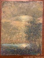 Front view of oil painting showing entire board and painted scene