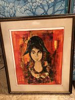 Frontal view of the framed oil painting showing decorative wood frame and full composition