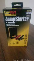 Front view of EverStart Maxx Jump Starter box showing 600 peak amps and features.