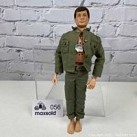 Front view of vintage GI Joe action figure doll standing with green jacket and pants, no stand included.