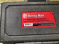 Label on black textured plastic case showing KD Service Kits logo and '3 Pc. Magnetic Spark Plug Service Kit' with barcode and item number 41710.