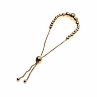 Full view of rose gold plated bead bracelet laid flat, showing the adjustable chain and slider bead closure.