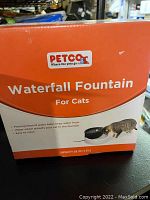 Box of Petco Waterfall Fountain for Cats in new condition with product features and image on front of box.