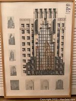 Full framed print showing Milwaukee Center Theater facade renovation concept. Visible water damage at bottom area.