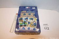 Front view of sealed 1992 OPC Premier baseball cards box, showing brand logos and player images.