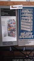 Original boxed Sears 8-shelf heavy duty metal shelving unit showing product illustration and specs
