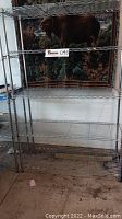 Full view of the entire metal wire shelving unit with four shelves and a clear background.