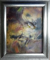 Framed view of Joseph Porter oil painting showing the complete framed artwork with abstract color forms and textured surface.