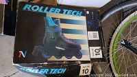 Box for men's size 10 Roller Tech inline rollerblades with product image and label.