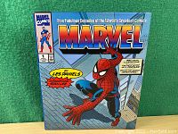 Front cover of Marvel hardcover book showing Spider-Man, title, and comic-themed artwork.