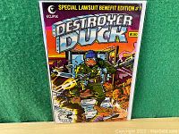 Full front cover of Destroyer Duck #1 Special Lawsuit Benefit Edition comic book, showing colorful illustrated cover.