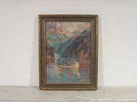 Front view of framed painting showing scene and overall condition