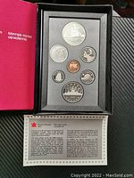 The complete 1987 Royal Canadian Mint proof coin set in its original black foam display case within a red booklet with certificate sheet.