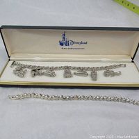 Overview of both bracelets displayed in Disneyland presentation box and alongside flat