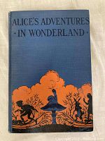 Front cover of book showing blue cloth binding with orange and black silhouettes and title text