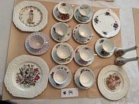 Overhead shot showing all china items on work surface