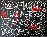 Full-frame front view of painting on black background showing overall composition