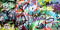 Close-up crop showing overlapping graffiti ‘love’ lettering in multiple colors