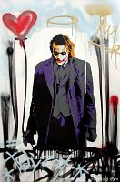 Front view showing full canvas with Joker figure, red heart balloon, gold halo and graffiti accents